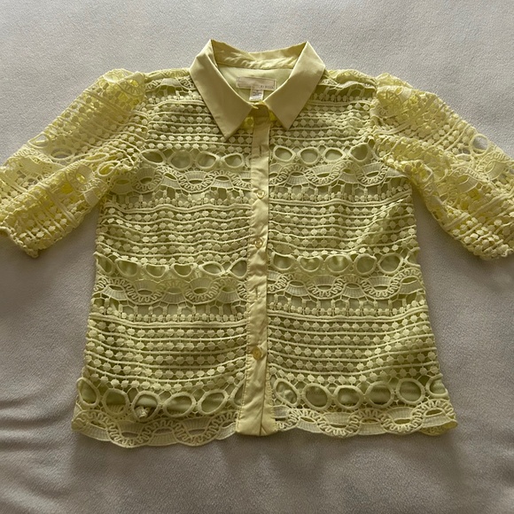By Design Yellow Brianna Lace Puff Sleeve Button-Up Top, Size M - Picture 9 of 13